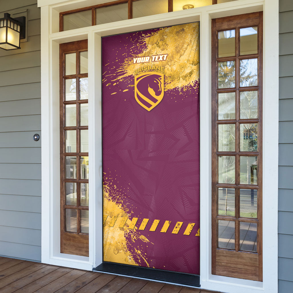 Personalised Brisbane Broncos Rugby Door Cover Bronx Mascot Grunge Maroon Gold - Sporty Splash Art Style