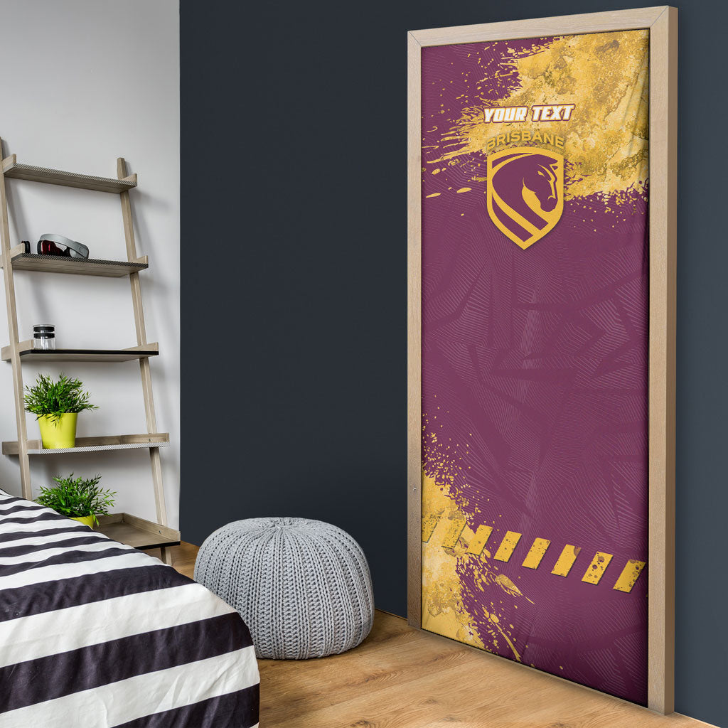 Personalised Brisbane Broncos Rugby Door Cover Bronx Mascot Grunge Maroon Gold - Sporty Splash Art Style