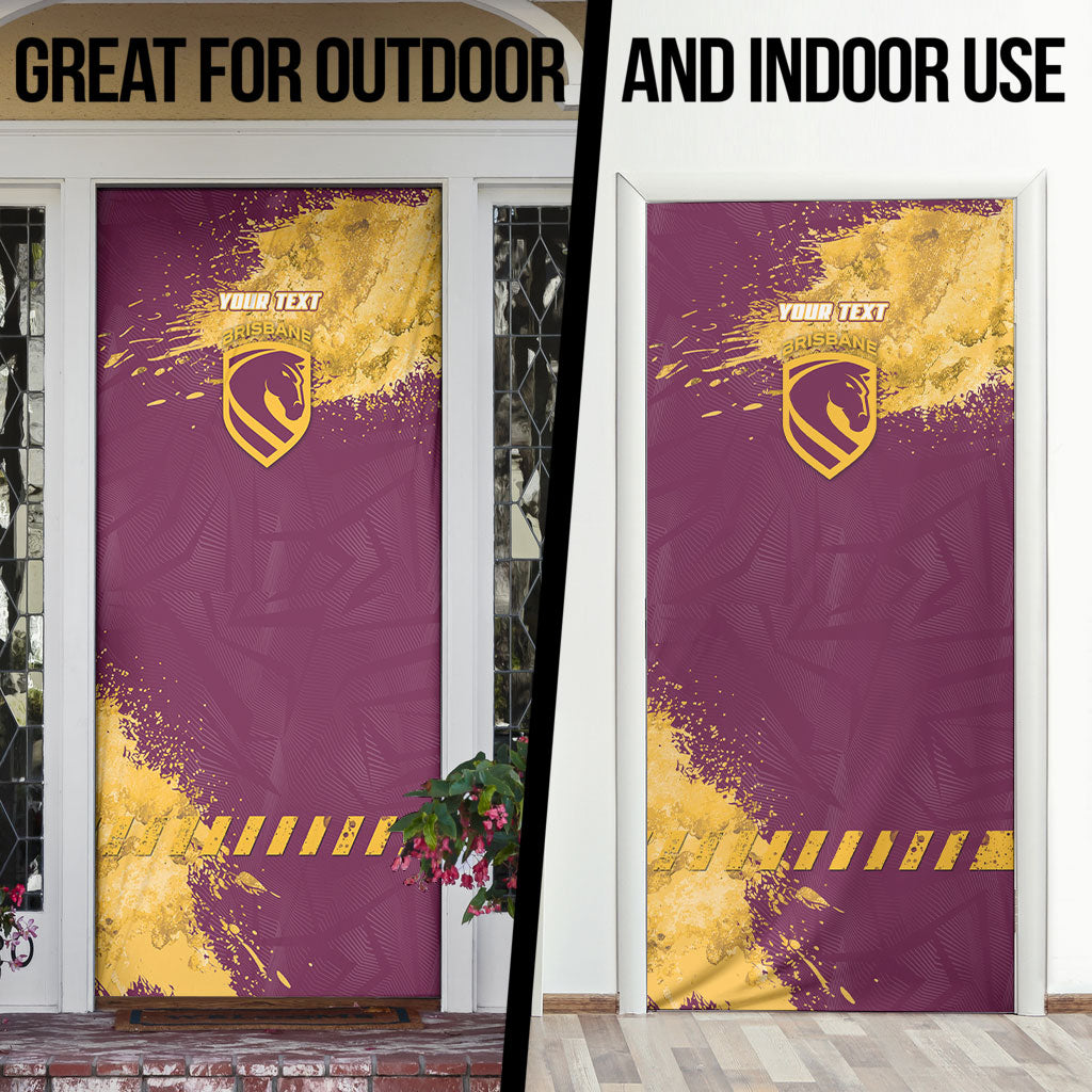 Personalised Brisbane Broncos Rugby Door Cover Bronx Mascot Grunge Maroon Gold - Sporty Splash Art Style