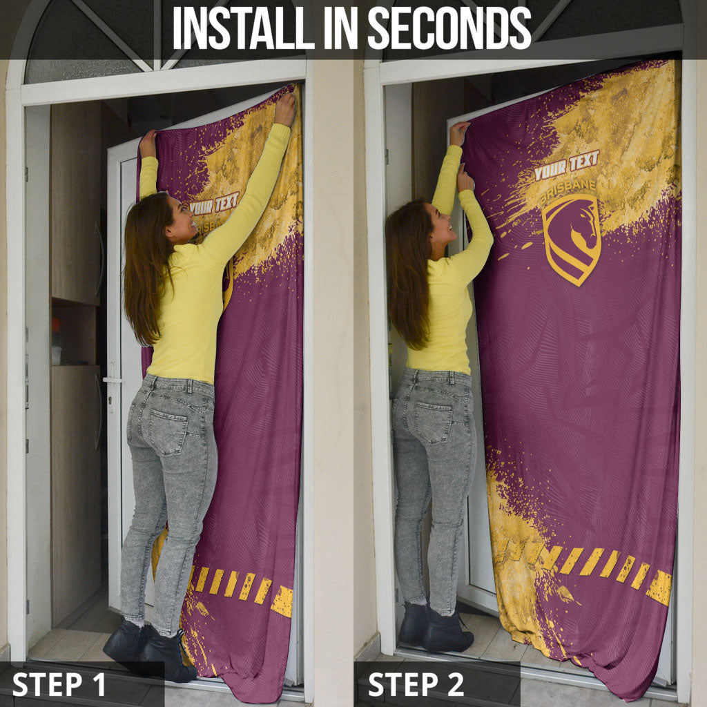 Personalised Brisbane Broncos Rugby Door Cover Bronx Mascot Grunge Maroon Gold - Sporty Splash Art Style