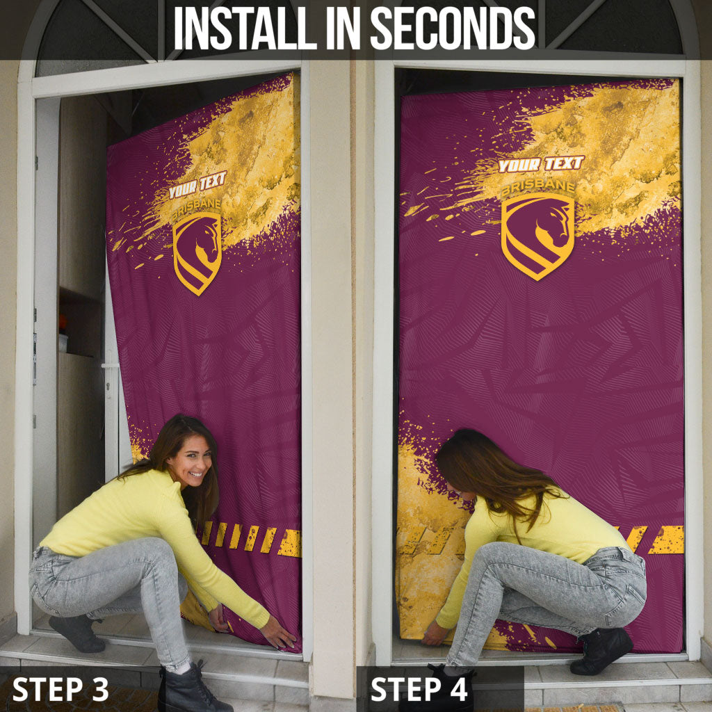 Personalised Brisbane Broncos Rugby Door Cover Bronx Mascot Grunge Maroon Gold - Sporty Splash Art Style