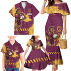 Personalised Brisbane Broncos Rugby Family Matching Mermaid Dress and Hawaiian Shirt Bronx Mascot Grunge Maroon Gold - Sporty Splash Art Style
