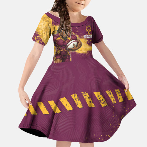 Personalised Brisbane Broncos Rugby Family Matching Mermaid Dress and Hawaiian Shirt Bronx Mascot Grunge Maroon Gold - Sporty Splash Art Style
