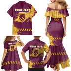 Personalised Brisbane Broncos Rugby Family Matching Mermaid Dress and Hawaiian Shirt Bronx Mascot Grunge Maroon Gold - Sporty Splash Art Style