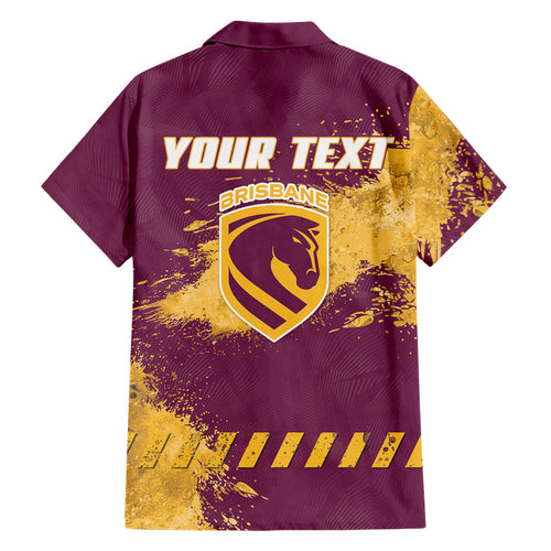 Personalised Brisbane Broncos Rugby Family Matching Mermaid Dress and Hawaiian Shirt Bronx Mascot Grunge Maroon Gold - Sporty Splash Art Style