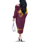 Personalised Brisbane Broncos Rugby Family Matching Off The Shoulder Long Sleeve Dress and Hawaiian Shirt Bronx Mascot Grunge Maroon Gold - Sporty Splash Art Style