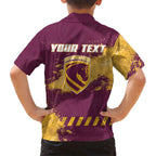 Personalised Brisbane Broncos Rugby Family Matching Off Shoulder Maxi Dress and Hawaiian Shirt Bronx Mascot Grunge Maroon Gold - Sporty Splash Art Style
