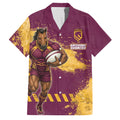 Personalised Brisbane Broncos Rugby Family Matching Off Shoulder Maxi Dress and Hawaiian Shirt Bronx Mascot Grunge Maroon Gold - Sporty Splash Art Style