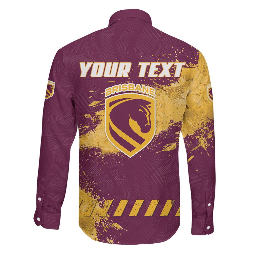 Personalised Brisbane Broncos Rugby Family Matching Off Shoulder Maxi Dress and Hawaiian Shirt Bronx Mascot Grunge Maroon Gold - Sporty Splash Art Style