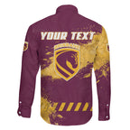 Personalised Brisbane Broncos Rugby Family Matching Off Shoulder Maxi Dress and Hawaiian Shirt Bronx Mascot Grunge Maroon Gold - Sporty Splash Art Style