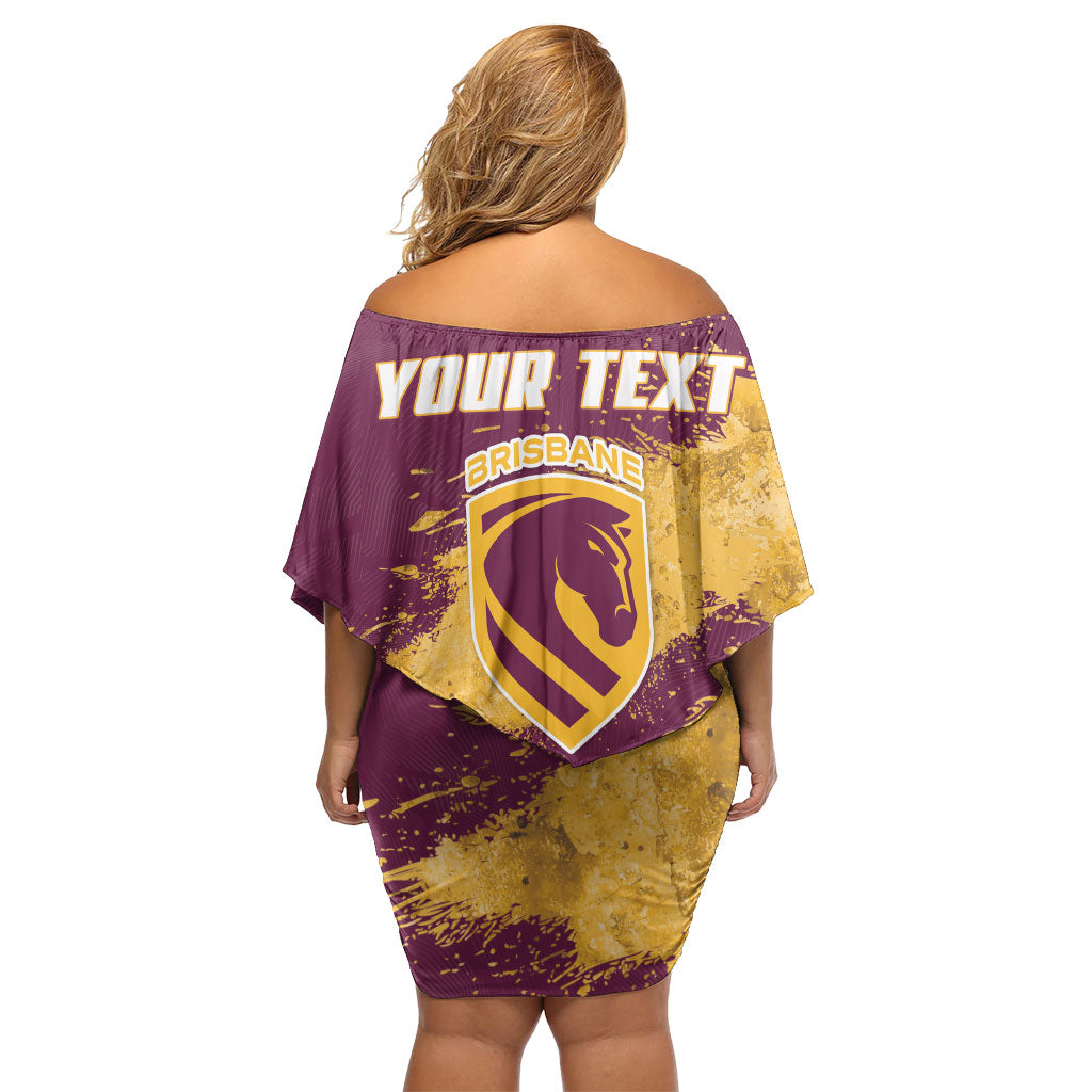 Personalised Brisbane Broncos Rugby Family Matching Off Shoulder Short Dress and Hawaiian Shirt Bronx Mascot Grunge Maroon Gold - Sporty Splash Art Style