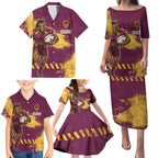 Personalised Brisbane Broncos Rugby Family Matching Puletasi and Hawaiian Shirt Bronx Mascot Grunge Maroon Gold - Sporty Splash Art Style
