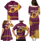 Personalised Brisbane Broncos Rugby Family Matching Puletasi and Hawaiian Shirt Bronx Mascot Grunge Maroon Gold - Sporty Splash Art Style