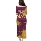 Personalised Brisbane Broncos Rugby Family Matching Puletasi and Hawaiian Shirt Bronx Mascot Grunge Maroon Gold - Sporty Splash Art Style