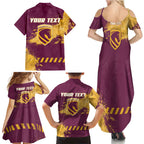 Personalised Brisbane Broncos Rugby Family Matching Summer Maxi Dress and Hawaiian Shirt Bronx Mascot Grunge Maroon Gold - Sporty Splash Art Style
