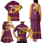 Personalised Brisbane Broncos Rugby Family Matching Tank Maxi Dress and Hawaiian Shirt Bronx Mascot Grunge Maroon Gold - Sporty Splash Art Style