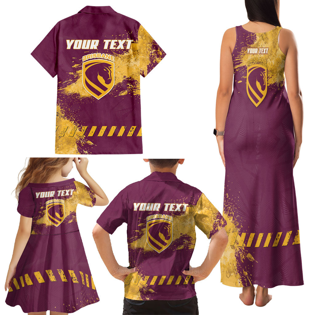 Personalised Brisbane Broncos Rugby Family Matching Tank Maxi Dress and Hawaiian Shirt Bronx Mascot Grunge Maroon Gold - Sporty Splash Art Style