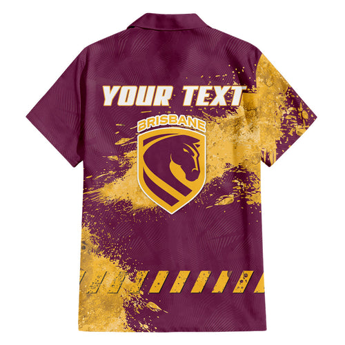 Personalised Brisbane Broncos Rugby Family Matching Tank Maxi Dress and Hawaiian Shirt Bronx Mascot Grunge Maroon Gold - Sporty Splash Art Style