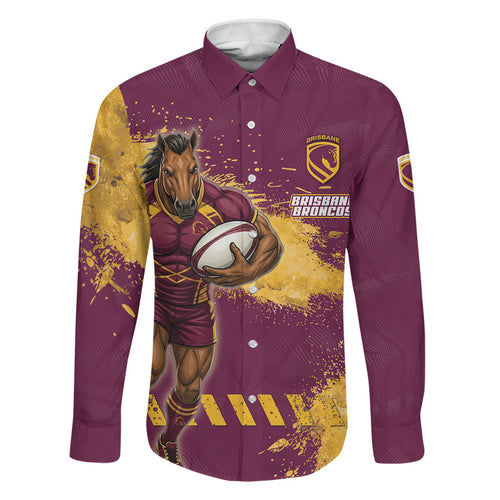 Personalised Brisbane Broncos Rugby Family Matching Tank Maxi Dress and Hawaiian Shirt Bronx Mascot Grunge Maroon Gold - Sporty Splash Art Style