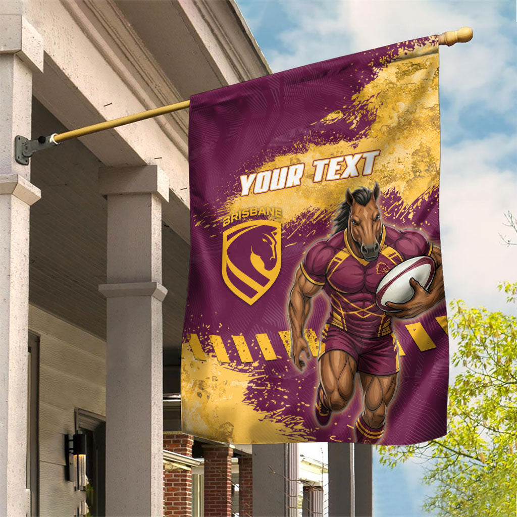 Personalised Brisbane Broncos Rugby Garden Flag Bronx Mascot Grunge Maroon Gold - Sporty Splash Art Style