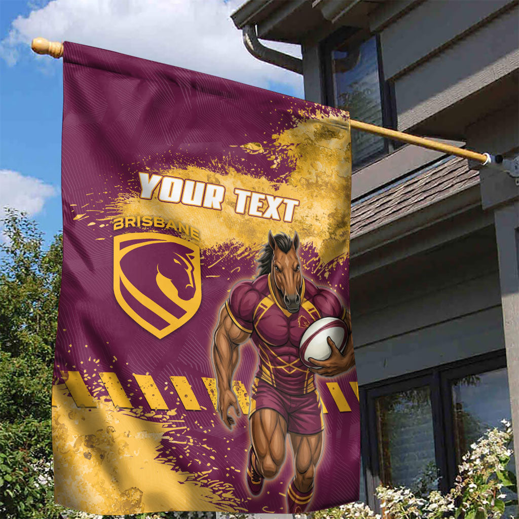 Personalised Brisbane Broncos Rugby Garden Flag Bronx Mascot Grunge Maroon Gold - Sporty Splash Art Style