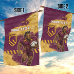 Personalised Brisbane Broncos Rugby Garden Flag Bronx Mascot Grunge Maroon Gold - Sporty Splash Art Style