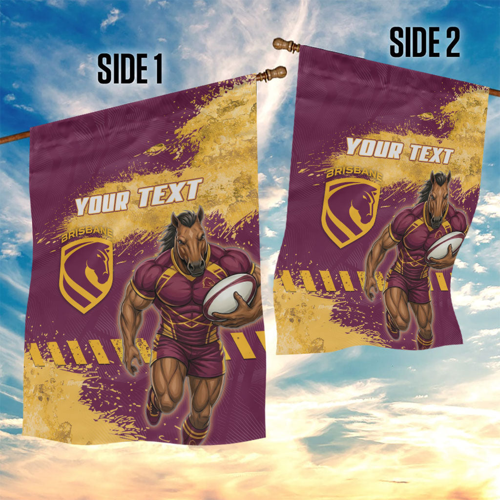 Personalised Brisbane Broncos Rugby Garden Flag Bronx Mascot Grunge Maroon Gold - Sporty Splash Art Style