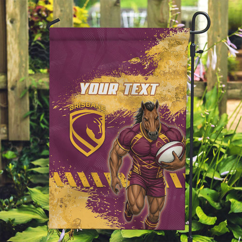 Personalised Brisbane Broncos Rugby Garden Flag Bronx Mascot Grunge Maroon Gold - Sporty Splash Art Style