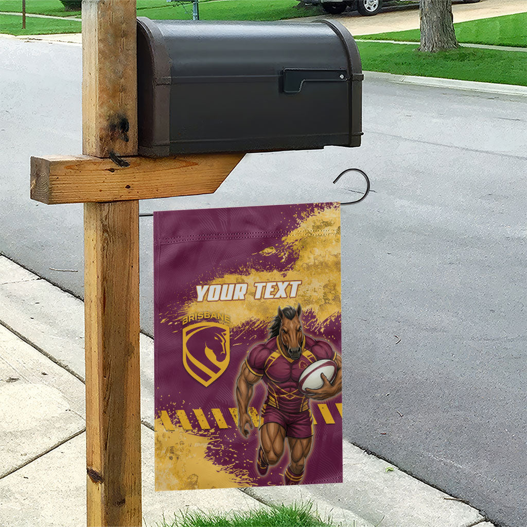 Personalised Brisbane Broncos Rugby Garden Flag Bronx Mascot Grunge Maroon Gold - Sporty Splash Art Style