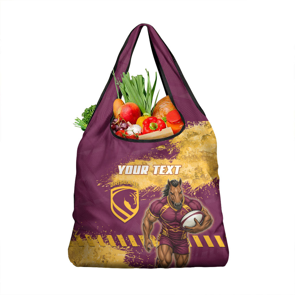 Personalised Brisbane Broncos Rugby Grocery Bag Bronx Mascot Grunge Maroon Gold - Sporty Splash Art Style