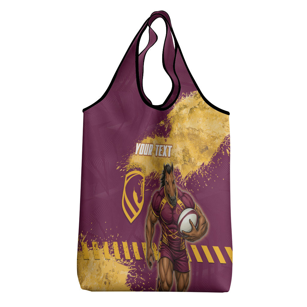 Personalised Brisbane Broncos Rugby Grocery Bag Bronx Mascot Grunge Maroon Gold - Sporty Splash Art Style
