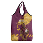 Personalised Brisbane Broncos Rugby Grocery Bag Bronx Mascot Grunge Maroon Gold - Sporty Splash Art Style