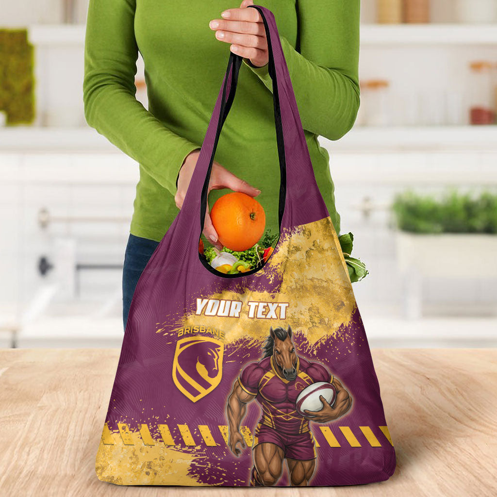 Personalised Brisbane Broncos Rugby Grocery Bag Bronx Mascot Grunge Maroon Gold - Sporty Splash Art Style