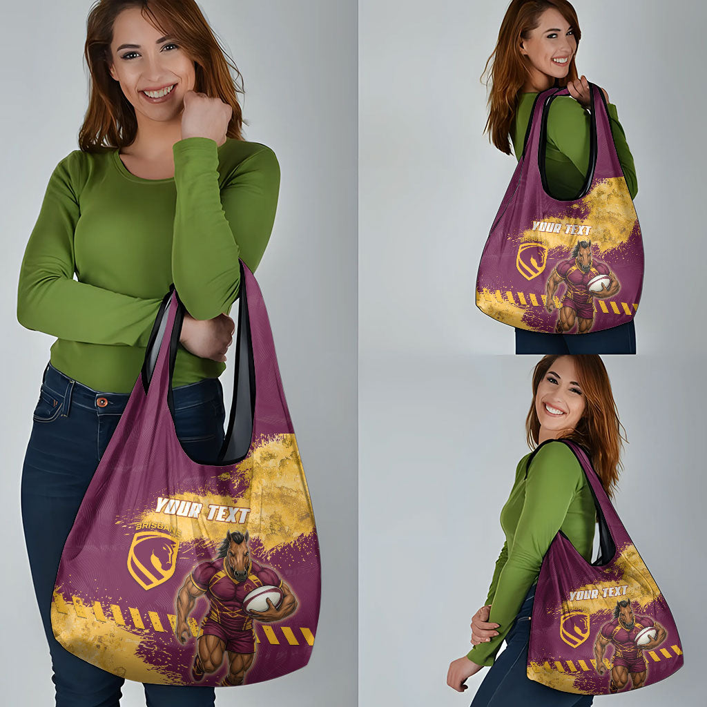 Personalised Brisbane Broncos Rugby Grocery Bag Bronx Mascot Grunge Maroon Gold - Sporty Splash Art Style