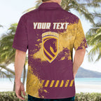 Personalised Brisbane Broncos Rugby Hawaiian Shirt Bronx Mascot Grunge Maroon Gold - Sporty Splash Art Style
