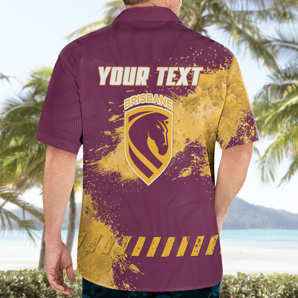 Personalised Brisbane Broncos Rugby Hawaiian Shirt Bronx Mascot Grunge Maroon Gold - Sporty Splash Art Style