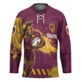 Personalised Brisbane Broncos Rugby Hockey Jersey Bronx Mascot Grunge Maroon Gold - Sporty Splash Art Style