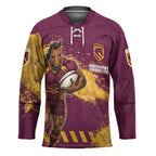 Personalised Brisbane Broncos Rugby Hockey Jersey Bronx Mascot Grunge Maroon Gold - Sporty Splash Art Style
