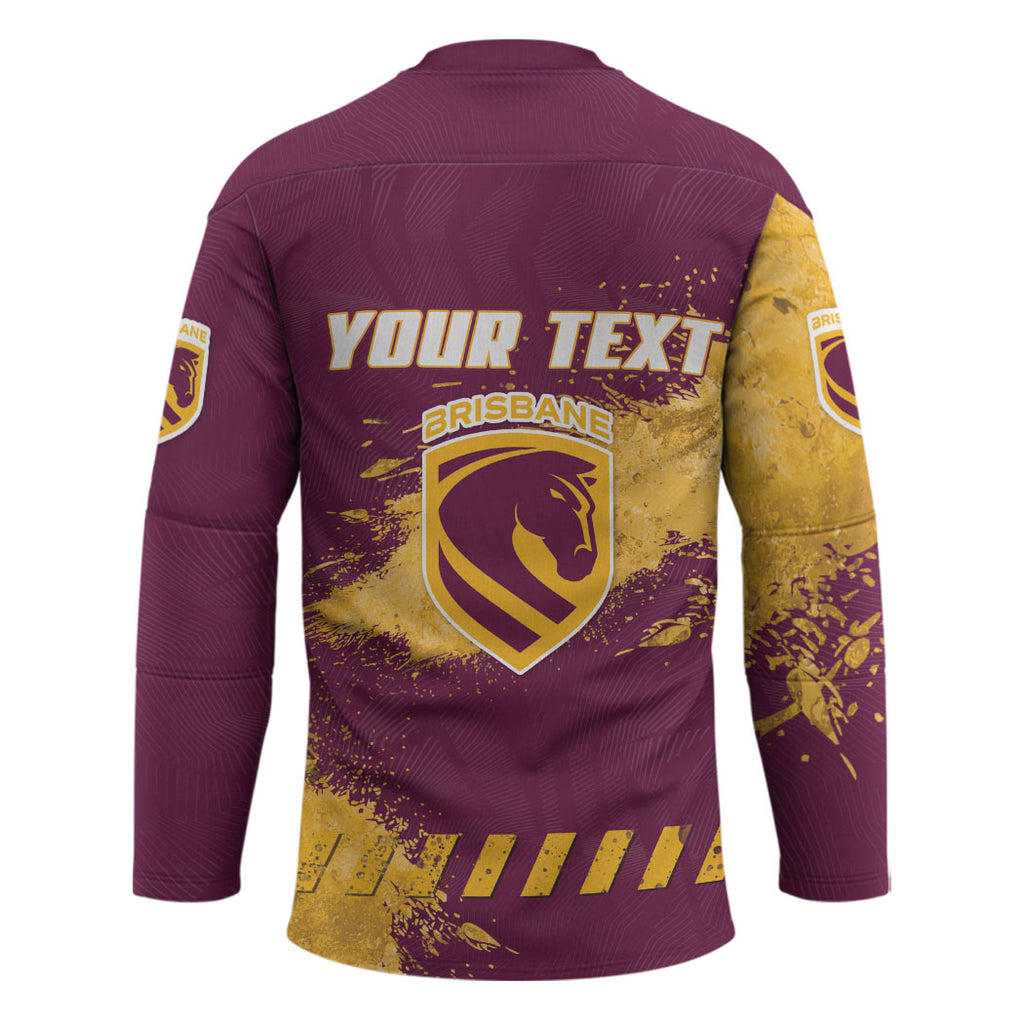 Personalised Brisbane Broncos Rugby Hockey Jersey Bronx Mascot Grunge Maroon Gold - Sporty Splash Art Style