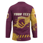 Personalised Brisbane Broncos Rugby Hockey Jersey Bronx Mascot Grunge Maroon Gold - Sporty Splash Art Style