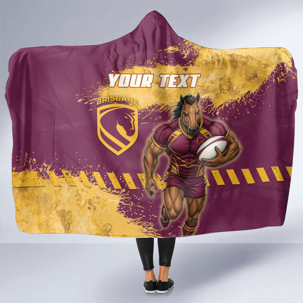 Personalised Brisbane Broncos Rugby Hooded Blanket Bronx Mascot Grunge Maroon Gold - Sporty Splash Art Style