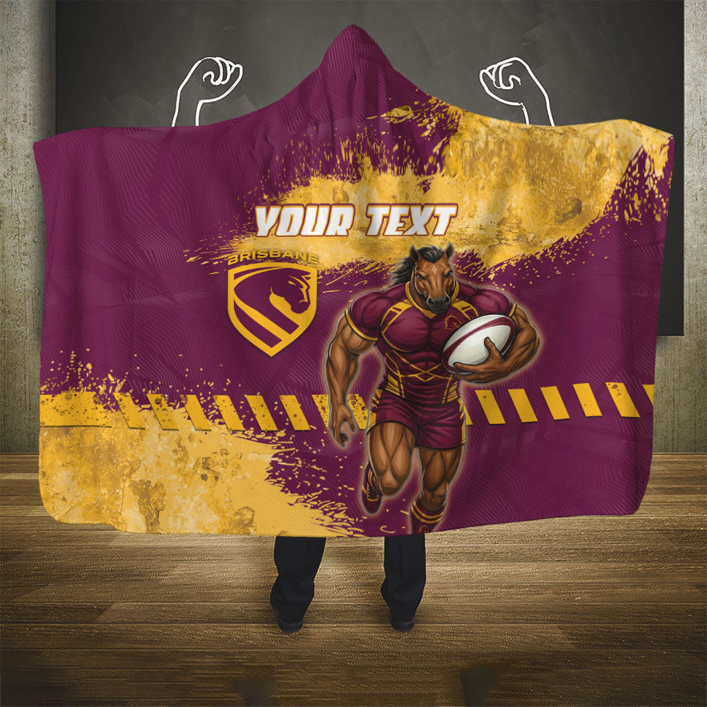 Personalised Brisbane Broncos Rugby Hooded Blanket Bronx Mascot Grunge Maroon Gold - Sporty Splash Art Style