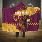 Personalised Brisbane Broncos Rugby Hooded Blanket Bronx Mascot Grunge Maroon Gold - Sporty Splash Art Style