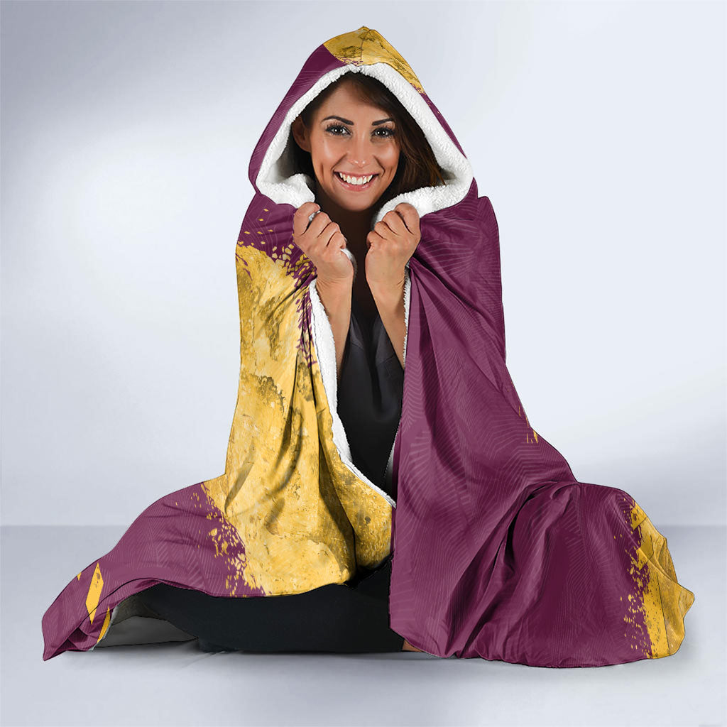 Personalised Brisbane Broncos Rugby Hooded Blanket Bronx Mascot Grunge Maroon Gold - Sporty Splash Art Style