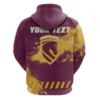 Personalised Brisbane Broncos Rugby Hoodie Bronx Mascot Grunge Maroon Gold - Sporty Splash Art Style