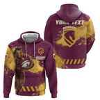 Personalised Brisbane Broncos Rugby Hoodie Bronx Mascot Grunge Maroon Gold - Sporty Splash Art Style
