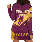 Personalised Brisbane Broncos Rugby Hoodie Dress Bronx Mascot Grunge Maroon Gold - Sporty Splash Art Style