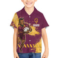 Personalised Brisbane Broncos Rugby Kid Hawaiian Shirt Bronx Mascot Grunge Maroon Gold - Sporty Splash Art Style