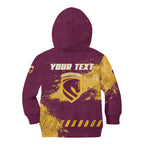 Personalised Brisbane Broncos Rugby Kid Hoodie Bronx Mascot Grunge Maroon Gold - Sporty Splash Art Style