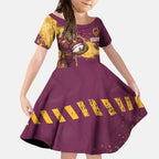 Personalised Brisbane Broncos Rugby Kid Short Sleeve Dress Bronx Mascot Grunge Maroon Gold - Sporty Splash Art Style